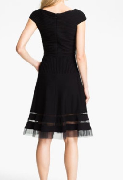 画像1: Tadashi Shoji     V-Neck Tulle Trim Fit & Flare Dress ブラック