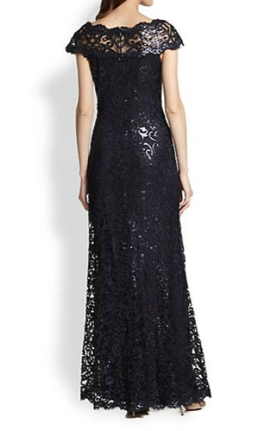 画像2: Tadashi Shoji　　 Off-The-Shoulder Sequined Lace Gown　ネイビー