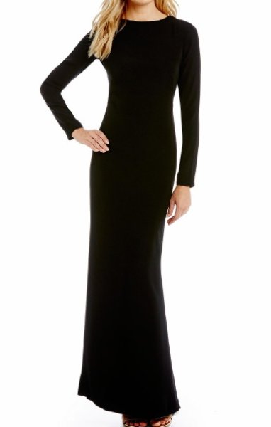 画像1: セール！Tadashi Shoji タダシショージ   Long-Sleeve Draped-Back Gown ブラック (1)