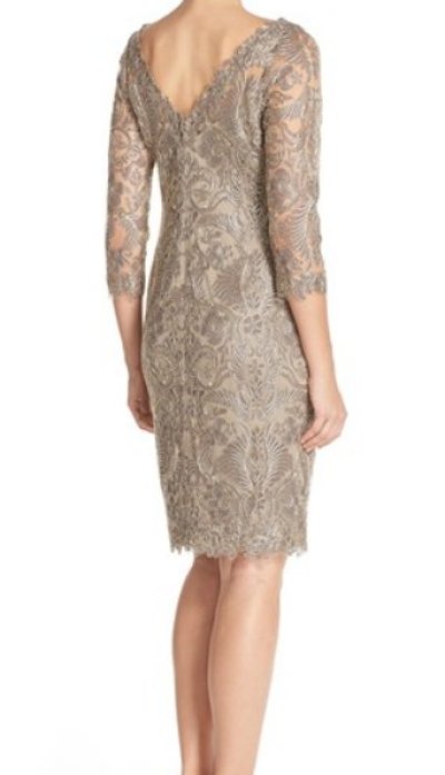 画像1: Tadashi Shoji    Embroidered Lace Sheath　スモークパール