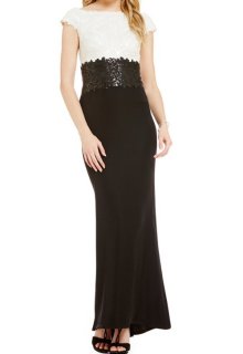 Tadashi Shoji タダシショージ Lace Two-Tone Crepe Gown ブラック