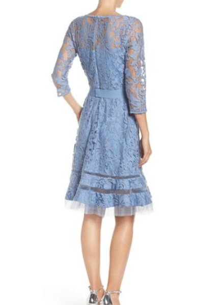 Tadashi Shoji タダシショージ Lace Overlay Dress ブルーストーン