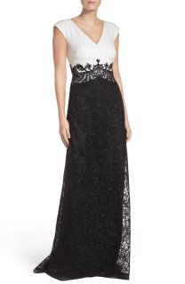 Tadashi Shoji タダシショージ Lace Two-Tone Crepe Gown ブラック