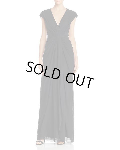 画像1: Tadashi Shoji タダシショージ   V-Neck Sleeveless Ruched Mesh Gown　ブラック (1)