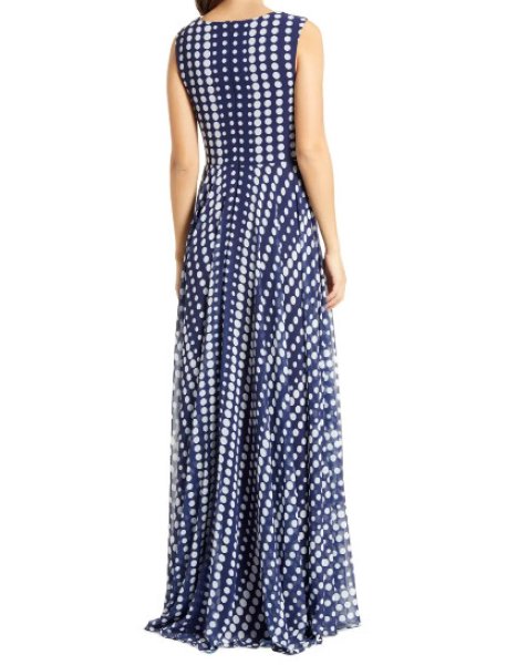 セール！Tadashi Shoji タダシショージ LUCINI Mix Dot Print Sleeveless Chiffon Gown ネイビー、 ホワイト - インポートワンピース通販babyface