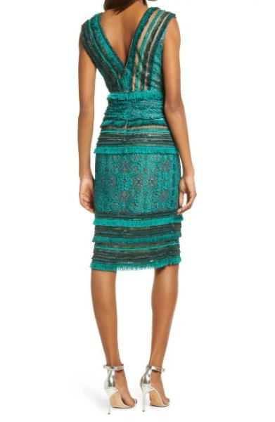 Tadashi Shoji タダシショージ Lace & Fringe Sheath Dress