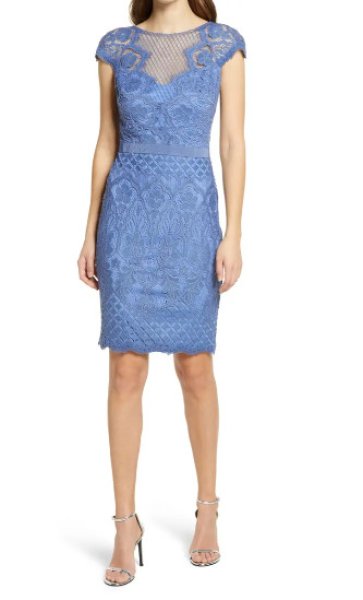 画像1: セール再販売！Tadashi Shoji  タダシショージ 　BROGAN Lace Sheath Dress ブルー系 (1)