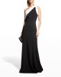 画像1: Tadashi Shoji タダシショージ   Knotted One-Shoulder Crepe Gown　ブラック、ホワイト (1)