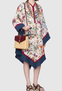 GUCCI グッチ Crepe de Chine Flora Print Shirt Dress - インポート