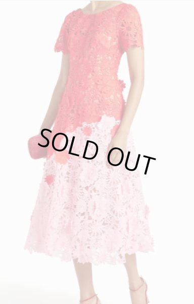 画像1: セール！Marchesa Notte マルケッサノッテ　ギピュールレース ミディワンピース　レッド系  30301 (1)