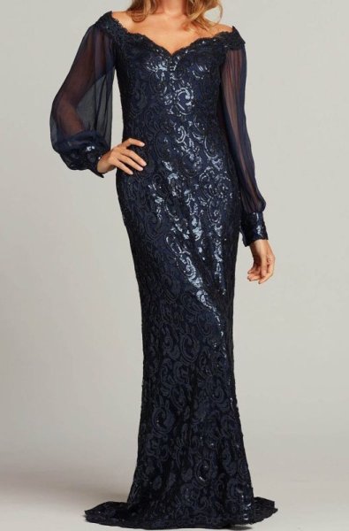 画像1:  セール！Tadashi Shoji  タダシショージ  CASSATT sequin embellished gown  ネイビー系 (1)