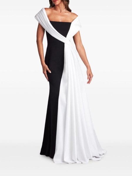 画像1: 限定セール！Tadashi Shoji タダシショージ　 MCKENNA DRAPED SASH GOWN   ブラック、ホワイト (1)