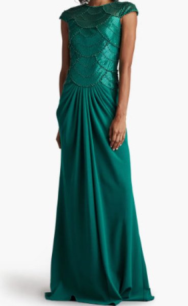 画像1: Tadashi Shoji  タダシショージ    CORALIA BEADED CREPE GOWN グリーン系 (1)