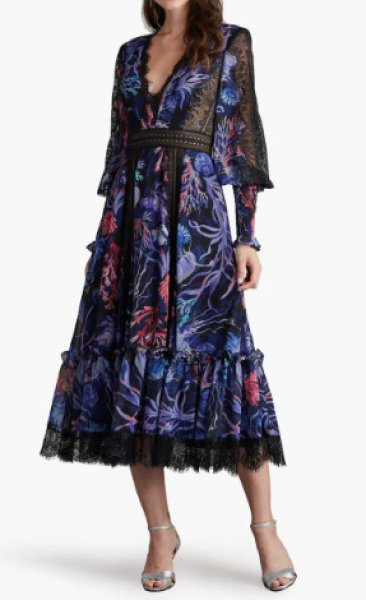 画像1: Tadashi Shoji タダシショージ  　KRISHNA OCEANIC PRINT MIDI DRESS　ブルー、パープル系 (1)