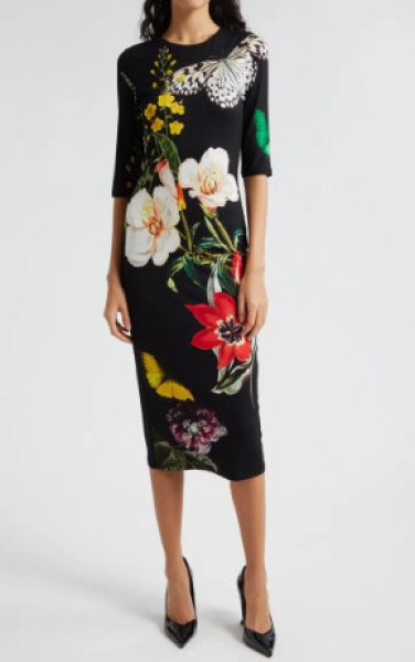 画像1: Alice + Olivia アリスアンドオリビア Delora Fitted dress   Essential Floral (1)