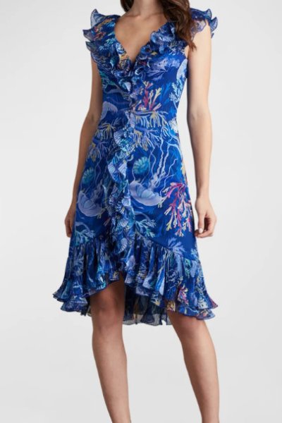 画像1: Tadashi Shoji  タダシショージ  　VENITA CASCADING RUFFLE DRESS　ブルー系 (1)