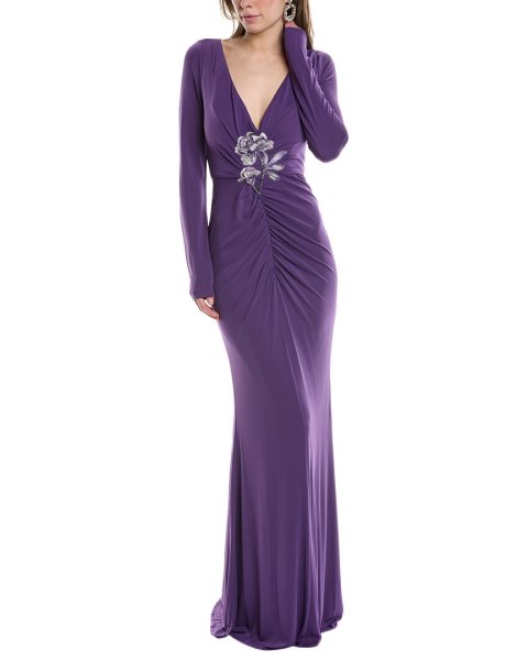 画像1: セール！Marchesa Notte マルケッサノッテ  MATTE RUCHED GOWN　パープル系  06271 (1)