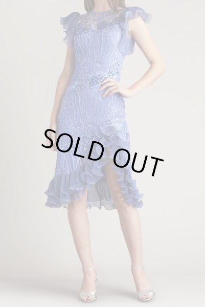 画像1: Tadashi Shoji  タダシショージ   GAL SEQUIN EMBROIDERED RUFFLE DRESS パープル、ブルー系 (1)