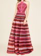 画像1: セール！Tadashi Shoji タダシショージ   Sanya Striped Halter Organza Gown　ピンク、レッド系 (1)