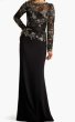 画像1:  Tadashi Shoji  タダシショージ　Beacon Belted Embroidered Illusion Gown　ブラック (1)