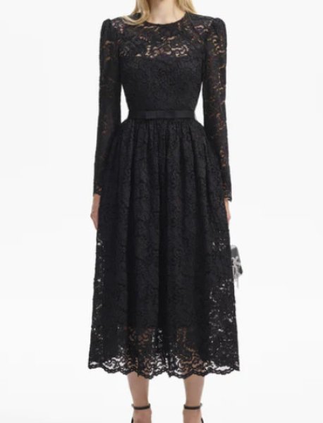 画像1: Self Portrait　セルフポートレート　Black Cord Lace Long Sleeve Midi Dress (1)