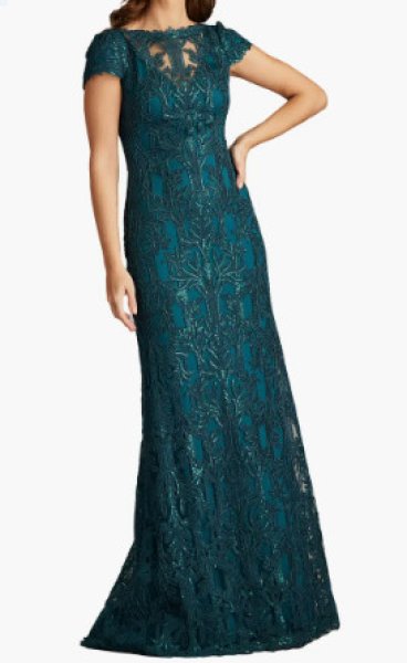 画像1: Tadashi Shoji タダシショージ  Garwood Sequin Embroidered Gown　グリーン (1)