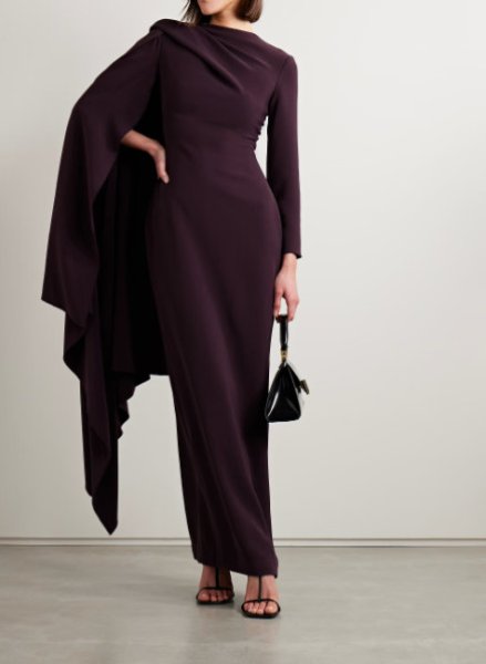 画像1: 【ヨルダン、ラーニア王女愛用】Solace London ソレイスロンドン  Lydia one-sleeve cape-effect cady maxi dress　プラム (1)