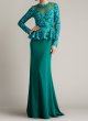 画像1:  限定セール！Tadashi Shoji  タダシショージ　Lata Embroidered Belted Peplum Gown　グリーン (1)