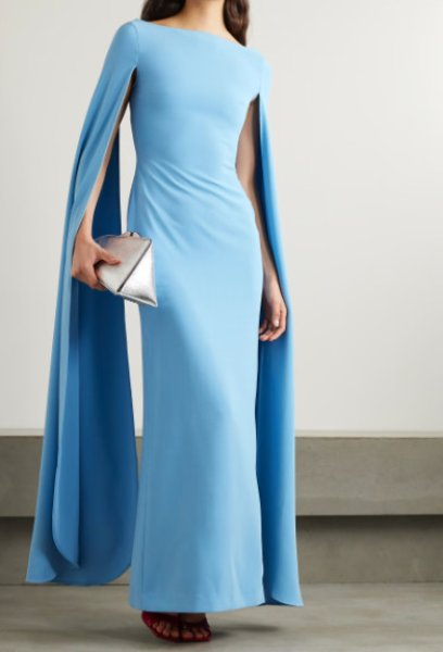 画像1: Solace London ソレイスロンドン  Sadie cape-effect crepe gown ブルー  01232 (1)