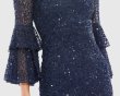 画像3: セール！Mac Duggal マックドゥガル　Sequined Ruffle Tiered 3/4 Sleeve Midi Dress ネイビー  01171 (3)