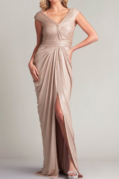 画像1: Tadashi Shoji タダシショージ  ELLERY DRAPED METALLIC JERSEY GOWN　ピンク系  12055 (1)