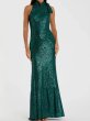 画像1: セール！Ieena for Mac Duggal マックドゥガル　Soft Tie Halter Neck Sequin Gown　グリーン系 (1)