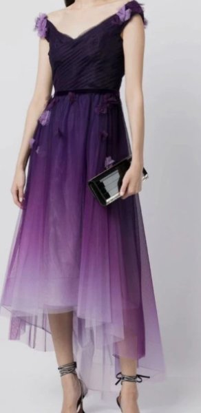 画像1: セール！Marchesa Notte マルケッサノッテ　オフショルダーアップリケチュールドレス　パープル (1)
