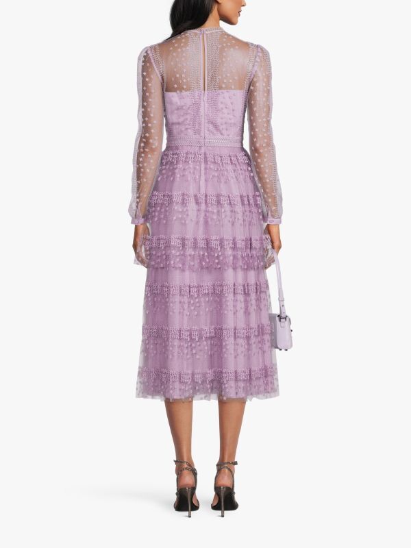 セール！Self Portrait セルフポートレート Lilac Tiered Midi Dress 