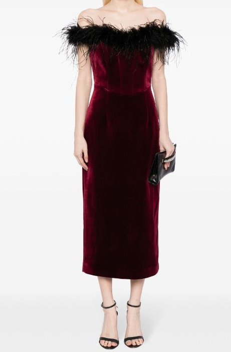 セール！Rebecca Vallance レベッカヴァランス  Vanessa feather-trimmed midi dress  11101