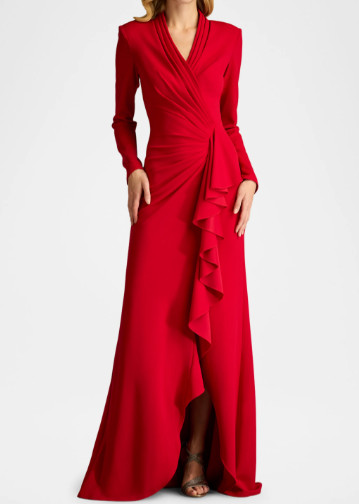 Tadashi Shoji タダシショージ   MARKUM LONG-SLEEVE FLOUNCE GOWN  　レッド  11302